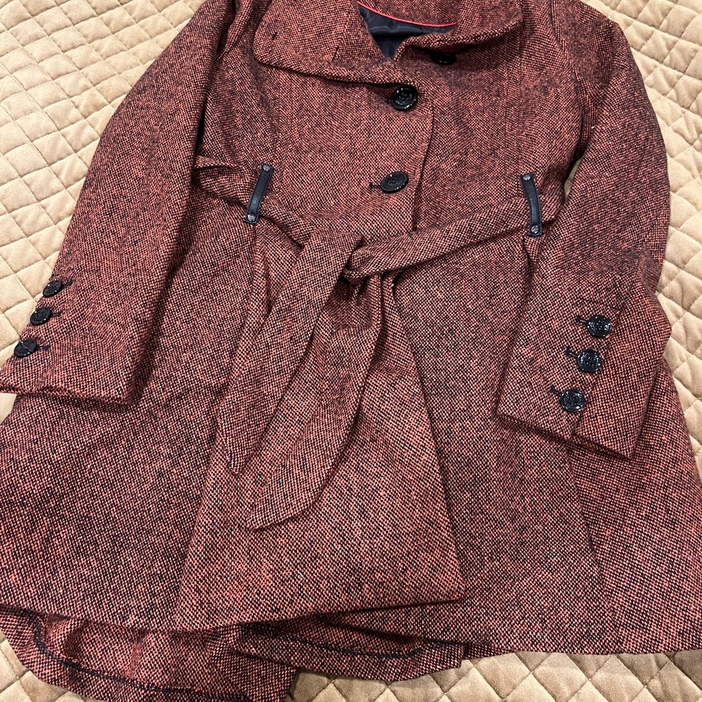 Steve Madden Orange and Black Tweed Trench Coat